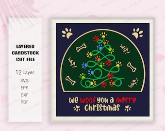We Woof You A Merry Christmas Shadow Box SVG For Cricut Projects DIY, Christmas Light box, Christmas Decor, Christmas Gift, Merry Christmas