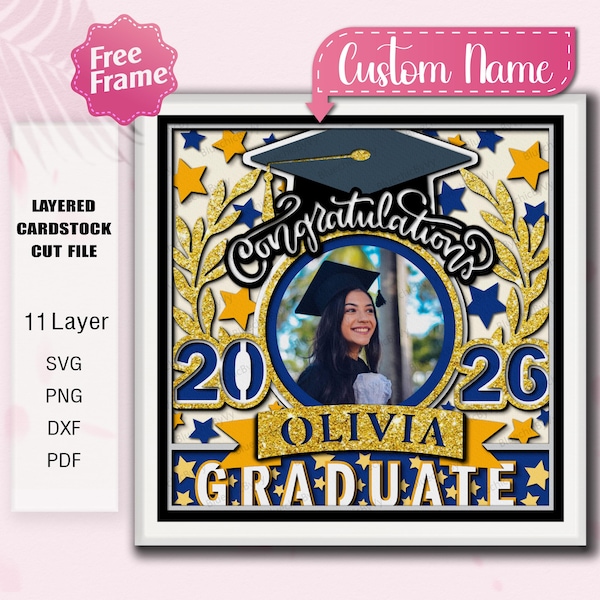 Caja de sombras de graduación SVG, marco de fotos 3D, archivo Cricut, regalo de graduación con nombre personalizado, clase de 2025, archivo de corte /H32
