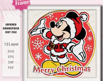 Caja de sombras navideña en capas SVG, plantilla de caja de luz 3D, diseño festivo de recortes de papel, arte mural navideño, decoración invernal /K700