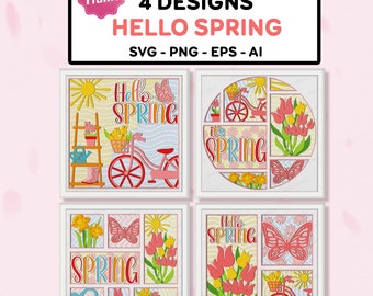 Bundle Hallo Frühling Schatten Box SVG, Frühling Blume Schmetterling 3D, Frühling Light Box, Frühling 3D Box, Frühlingsgeschenk, Frühlings-Dekor, für Cricut-Datei