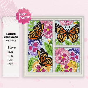 Svg de boîte d'ombre de fleur de pensée, fleur de pensée et svg de papillon, boîte 3D de fleur de pensée, pour le fichier Cricut, fleur de pensée, décoration de papillon de fleur de pensée