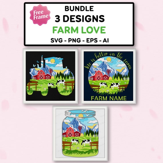 Bundle Farm Shadow Box svg, Farm Gift, Farm Cow Light Box Svg, Farm Cow 3D Box, For Cricut File, Farm Scene Tractor, Farm Cow Decor SVG