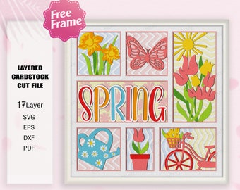 Frühling kommt Shadow Box SVG, Frühlingsblume Schmetterling 3D, Frühling Light Box, Frühling Fahrrad 3D Box, Frühlingsgeschenk, Frühlingsdekor, für Cricut-Datei