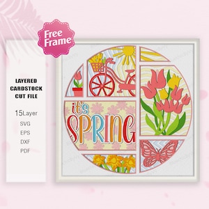 It's Spring Shadow Box SVG, Welcome Spring Shadow Box, Spring Flower Butterfly 3D Box, Spring Gift, Spring Decor, For Cricut File, Spring SVG