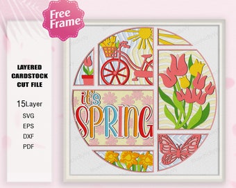 Es ist Frühling Shadow Box SVG, Willkommen Frühling Shadow Box, Frühlingsblume Schmetterling 3D Box, Frühlingsgeschenk, Frühlingsdekor, für Cricut Datei, Frühling svg