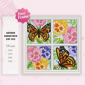Window Pansy Flower Shadow Box svg,Pansy Flower and Butterfly,Pansy Flower 3D Box,For Cricut File,Pansy Flower Butterfly Decor,Pansy Flower