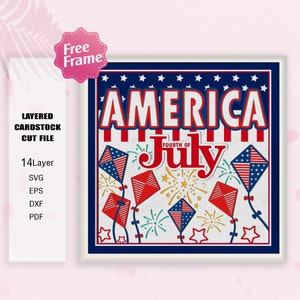 Caja con sombras del 4 de julio de Estados Unidos, caja 3D del 4 de julio, bandera estadounidense, patriótica de la libertad, decoración del 4 de julio, archivo para Cricut, día de la independencia