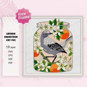 Mason jar Florida Blumen und Vogel Shadow Box SVG, Mason jar Florida 3D Box, Florida Blume svg, Florida Blume und Vogel, für Cricut-Datei,