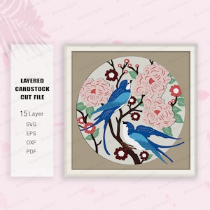 Blue Bird Shadow Box SVG, Blue Bird Shadow Box, Scatola 3D per uccelli, Amante dei regali per uccelli, Cute Bird Light Box Svg, Per cricut, Blue Bird Flower svg
