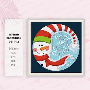 Schneemann Weihnachten Shadow Box SVG für Cricut Projekte DIY, Weihnachtslichtbox, Weihnachtsdekor, Weihnachtsgeschenk, frohe Weihnachten 3D, Schneemann