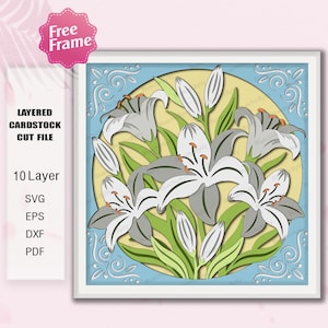 Lily Flower Shadow Box papier gesneden bestand | Leliebloemdecoratie Leliebloem lichtbak Lelie Verjaardagsbloem cadeau Leliebloem svg /K376