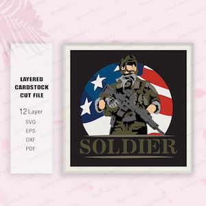 Soldier Shadow Box, Soldier American Shadow Box svg, Soldier Light Box Svg, 4 de julio, Cricut File Svg, Shadow Box, Día de la Independencia