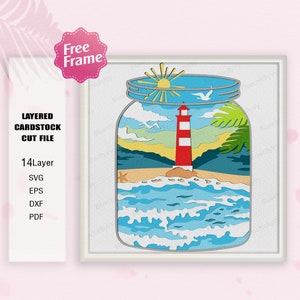 Mason Jar Lighthouse Beach Shadow Box svg, faro 3D Box, Faro Decor, Mason Jar Shadow Box, Per Cricut File, Regalo da spiaggia, Faro SVG
