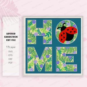 Home Spring Shadow Box svg, Regalo d'amore per la casa, Ladybug Light Box Svg, Home Shadow Box, Per Cricut File, Shadow Box Gift, Home Ladybug SVG