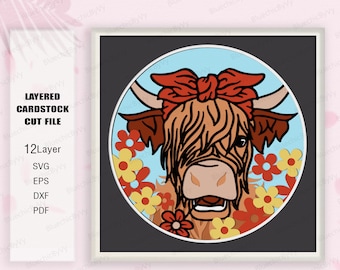 Highland Cows Shadow Box SVG, Highland Cows Shadow Box, For cricut, Highland Cows Light Box Svg, Shadow Box Gift, Highland Cows SVG