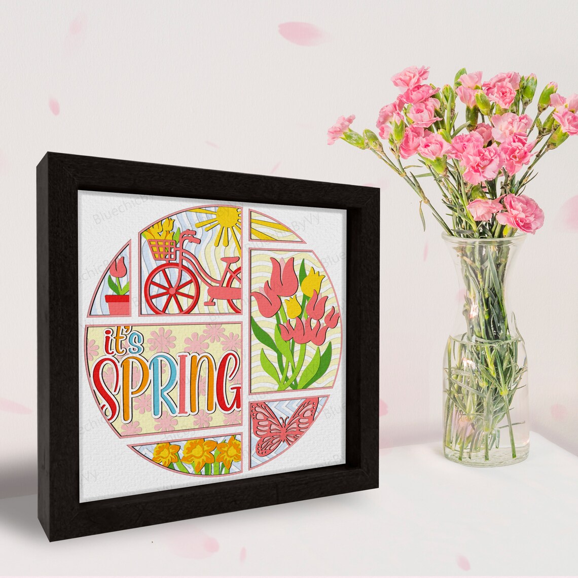 It's Spring Shadow Box SVG, Welcome Spring Shadow Box, Spring Flower ...