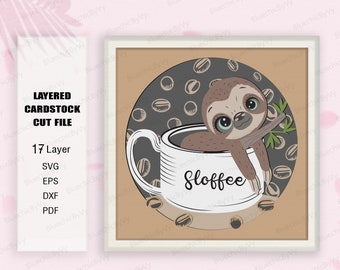 Sloffee Shadow Box SVG, Sloffee Shadow Box, Sloth Coffee Shadow Box Sloth Caixa 3D, Coffee Girl Lover, Sloffee Light Box Svg, Para cricut