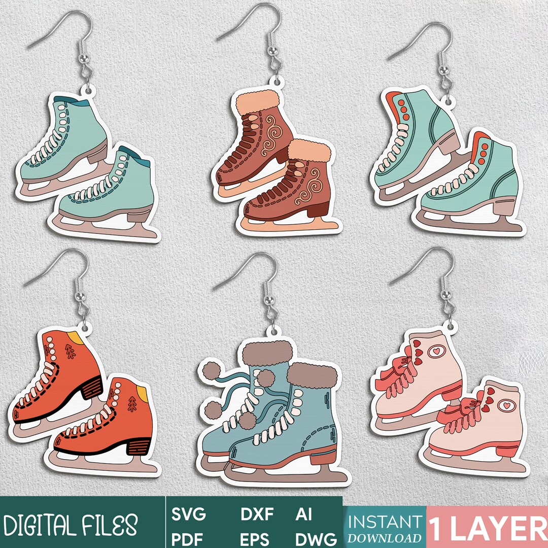Ice Skate Earring Bundle Svg Ice Skating Earrings Svg Laser Etsy