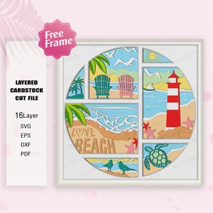 Caja de sombras Life Beach, caja 3D de faro, decoración de faro, caja de sombras de tortugas de playa, para archivo Cricut, regalo de verano, SVG de playa de verano