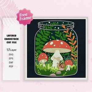 Barattolo di vetro Terrario Shadow Box, Scatola di funghi 3D, Barattolo di vetro Svg, Terrario in formato svg, Fungo terrario, Scatola regalo 3D, Per File Cricut, Arredamento terrario