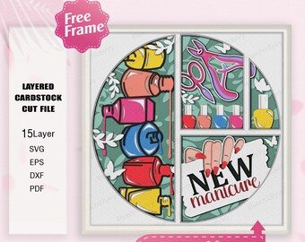 New Manicure Shadow Box SVG, Nail 3D Box, Manicure Svg, Nail Salon svg, For cricut file, Nail Polish svg, Nail Specialist gift, Makeup Decor