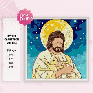 Gesù Cristo Shadow Box SVG, Gesù con un agnello Shadow Box, Gesù Shadow Box, regalo di Gesù, Gesù e Agnello Light Box, Christian Svg, Gesù svg