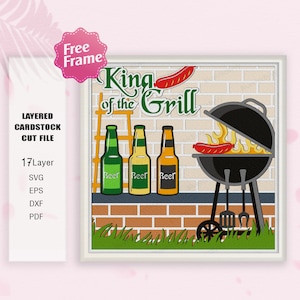 Grill und Chill Schattenbox SVG, King Of The Grill 3D Box, Bier und Barbeque SVG, Für Cricut, Bier und Grillen, lustiges Grillen SVG, Camping Dekor