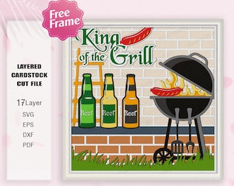 Caja de sombras SVG para parrilla y relajación, caja 3D King of the Grill, SVG de cerveza y barbacoa, para Cricut, SVG de barbacoa divertida, decoración de camping