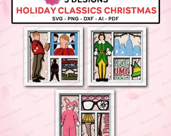 Christmas Movie Shadow Box Bundle, Holiday Classics Paper Cut, Funny Christmas SVG, Layered Holiday Decor, Christmas SVG Bundle /K925