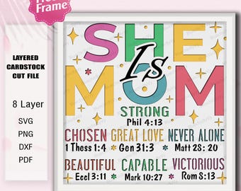 Blessed Mom SVG, Christian Mothers Day Gift, Bible Verse Mom Sign, Faith Quote Wall Art, Religious Mom Decor, Layered Paper Cut Design /K341