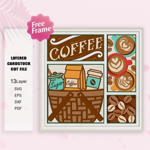 Cadeau koffie Shadow Box svg, verse koffie 3D-box, koffie lichtbak SVG, voor Cricut bestand, koffiekopje cadeau, Shadow Box cadeau, koffiemand Decor