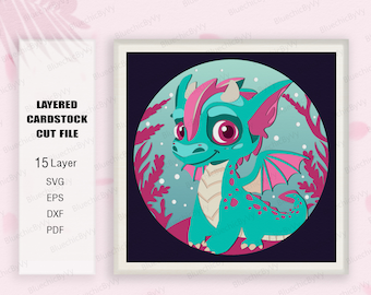 Bebê dragão sombra caixa svg para projetos cricut diy, caixa de sombra de dragão, presente dragão, para cricut, animal svg, bebê dragão svg
