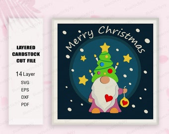 ノームツリーのクリスマス シャドー ボックス SVG Cricut プロジェクト DIY、クリスマス ライト ボックス、クリスマス デコレーション、クリスマス ギフト、ノームツリー SVG