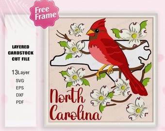 North Carolina Bird and Flower Shadow Box SVG,North Carolina Bird  3D Box,North Carolina svg,Bird and Flower svg,3D Box Gift,For cricut File