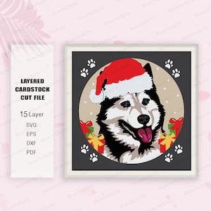 Siberian Husky Christmas Shadow Box SVG, Husky Sibir Shadow Box, Gift Dog, For cricut, Husky Sibir Light Box Svg, 3d Box Gift,Siberian Husky
