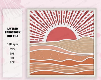 Mountain Boho Shadow Box SVG, prezent górski, Mountain Light Box SVG, prezent na wędrówkę górską, plik Cricut, prezent Shadow Box, Mountain Boho SVG