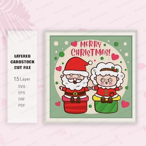 Caixa de sombra fofa de Papai Noel e Sra. Claus SVG para projetos Cricut DIY, caixa de sombra de Natal, decoração de Natal, presente de Natal, para cricut, Papai Noel Svg
