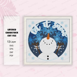 Let It Snow Shadow Box Svg, sneeuwvlokken cadeau, Let It Snow Light Box Svg, voor Cricut-bestand, Shadow Box cadeau, laat het sneeuwen 3D-box, Let It Snow SVG
