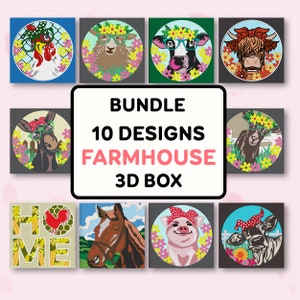 Pacote Farmhouse Shadow Box SVG, Farmhouse Shadow Box, Animal 3D Box, Animal Light Box Svg, Para cricut, Shadow Box Gift, Farmhouse SVG