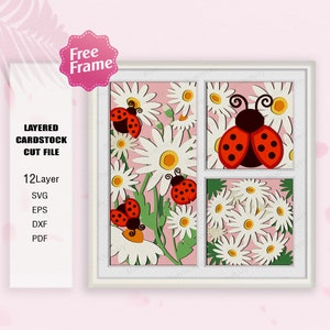 Coccinella Shadow Box SVG, Regalo Coccinella Carino, Coccinella Light Box Svg, Scatola 3D Coccinella, Per File Cricut, Regalo Scatola Ombra, Coccinella SVG