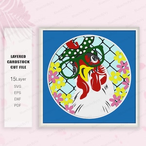 Fleur de poulet Shadow Box SVG, boîte d'ombre de poulet, pour cricut, Svg de boîte à lumière de poulet de fleur, cadeau de boîte d'ombre, cadeau de boîte 3D, SVG de poulet de fleur