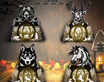 Bundle Animal Silhouette Light Box Svg, Deer Shadow Box, Lantern Paper Cut, Wolf Lantern svg, Horse Lantern, Bear 3d Box, Animal svg