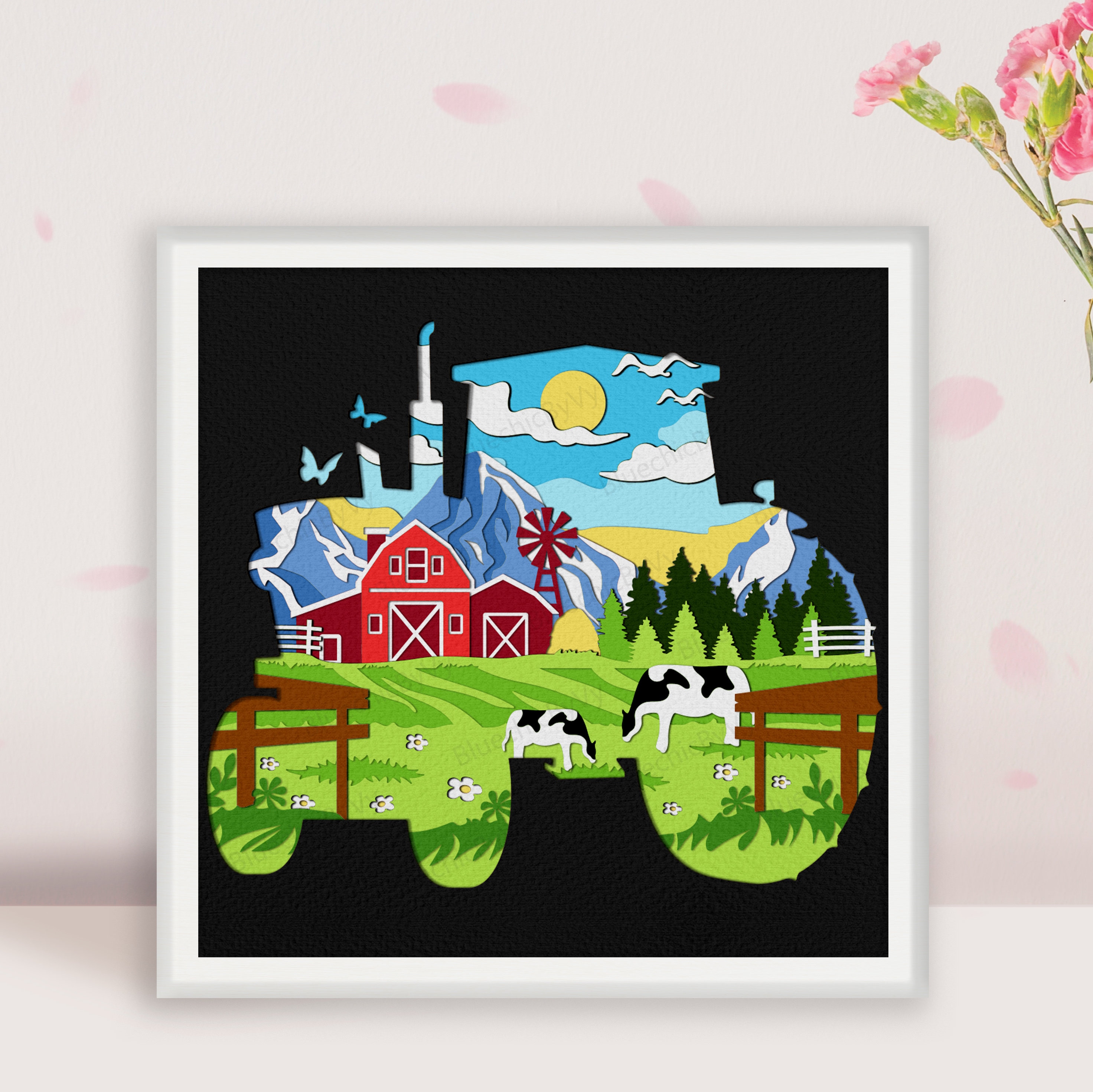 Tractor Shadow Box Tractor Farm Shadow Box Svg, Farm Gift, Farm Scene Tractor Light Box ...