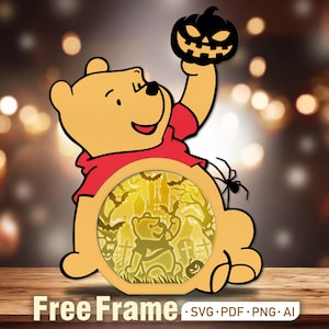Svg de boîte à lumière Halloween ourson, ourson 3D, boîte d'ombre Halloween, ourson svg, svg ourson mignon ours, cadeau d'Halloween, décoration d'Halloween