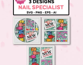 Bundle Nail Specialist Shadow Box SVG, Nail 3D Box, Manicure Svg, Nail Salon svg, For cricut file, Nail Polish svg, Nail Specialist gift
