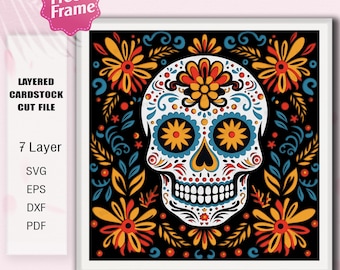 Halloween Skull Calavera Shadow Box, Layered Paper Cut Template, Day Of The Dead Wall Art Decor, Spooky Gift For Home Display /K787