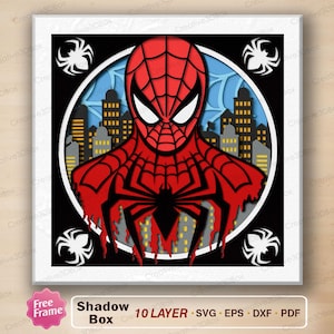 Web Slinging Superhero Shadow Box, Comic Hero Paper Cut Decor, City Skyline Wall Art, Superhero Fan Gift, Comic Room Decor DIY /H295