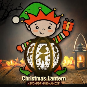 Elf Christmas Lantern Svg, Santa Shadow Box, Lantern Paper Cut, Christmas Lantern, Christmas 3D Box, Santa Christmas, Christmas Decor