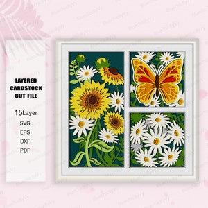SVG de boîte d'ombre de printemps tournesol, boîte d'ombre de tournesol, boîte 3D de fleurs, cadeau tournesol, boîte lumineuse de tournesol Svg, pour cricut, svg de tournesol