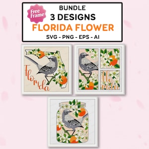 Bündel Florida Blume und Vogel Shadow Box SVG, Mason jar Florida 3D Box, Florida Blume svg, Florida Blume und Vogel, für Cricut-Datei,